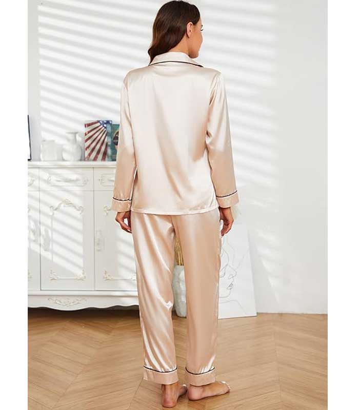 Champagne Silk Night Wear Full Sleave