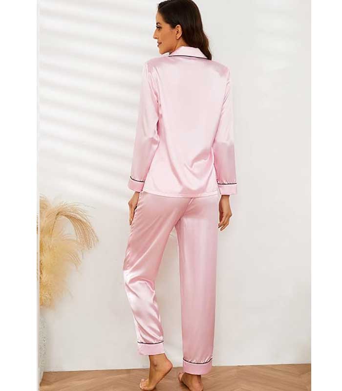 Pink Silk Night Wear Full Sleave